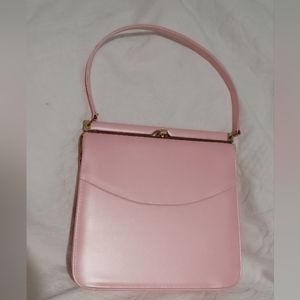 Vintage Sweet Pink Structured Vinyl Purse 1950s or 60s Clean Goldtone hardware